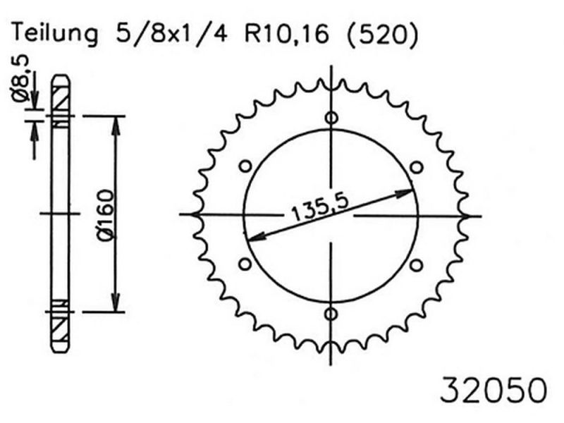 Esjot Tandwiel 47 tanden staal (520 | 5/8x1/4 | 92-32050-47)