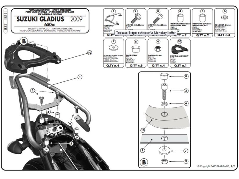 GIVI Monokey SR Bagagerek Suzuki Gladius 650 (2009-)