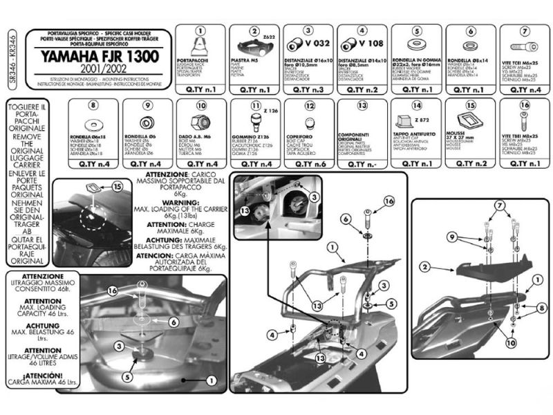 GIVI Monokey SR Bagagerek Yamaha FJR 1300 (2001-2005)