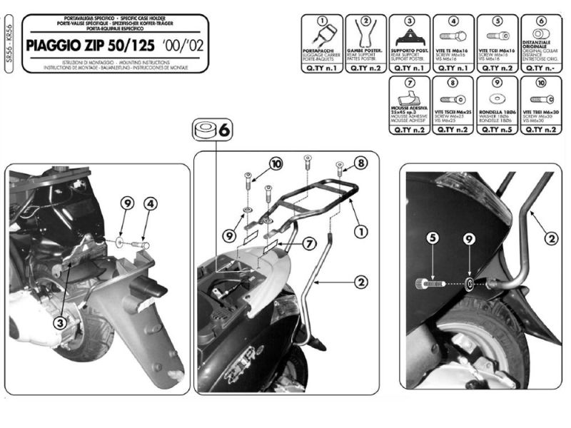 GIVI Monolock SR Bagagerek Piaggio Zip 50 / 125 (2000-2010)
