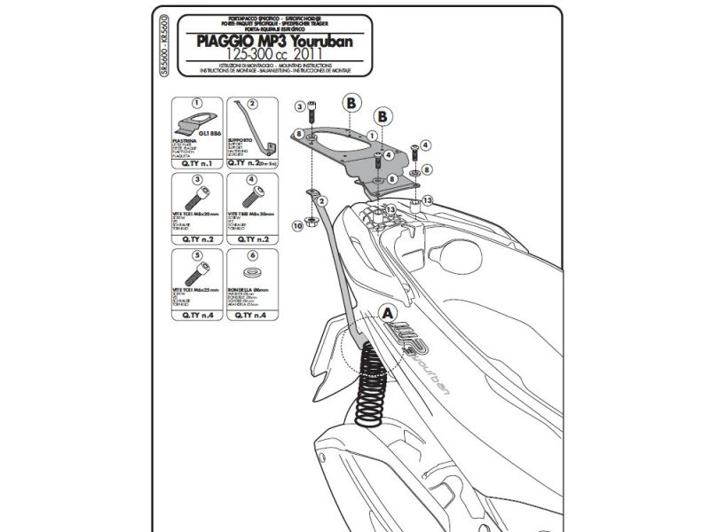 GIVI Monokey SR Bagagerek Piaggio MP3 125 / 300 Yourban (2011-)