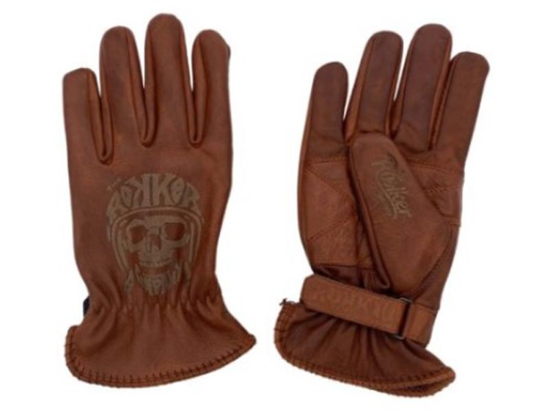 Rokker Tattoo Skull Motorradhandschuhe (Cognac)